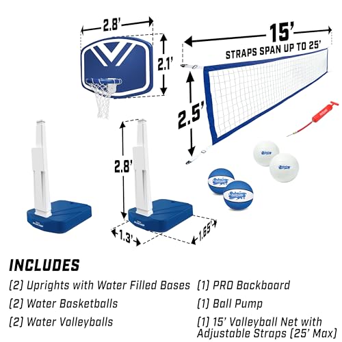 GoSports 2-in-1 Pool Basketball & Volleyball Set - Water Games for In-Ground Pools