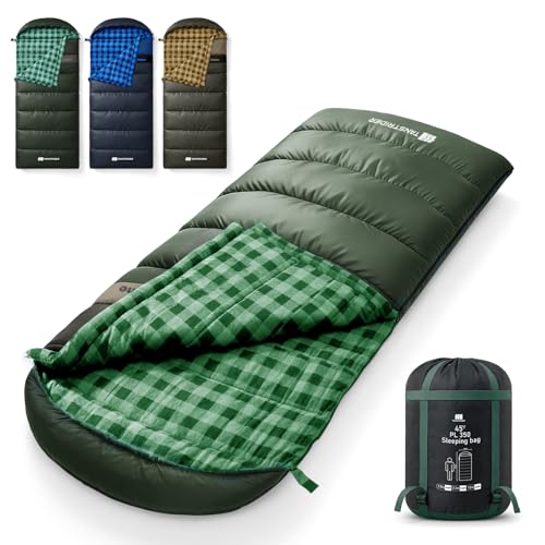 XXL Cotton Flannel Sleeping Bag for Adults - Green, Cold Weather Warmth