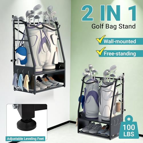 Eastrexon Golf Bag Organizer Wall Mount & Freestanding Storage Rack