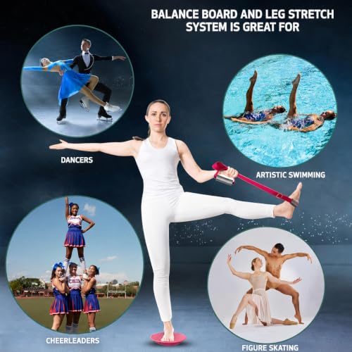 Pink Cheer Flyer Balance Board & Leg Stretching Strap Set for Flexibility & Stability