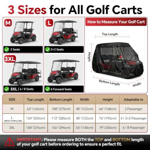 3XL Waterproof Golf Cart Cover for 6-8 Passengers All-Weather UV Protection