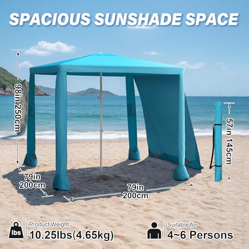 Blue 6.6ft Beach Canopy with Side Walls, Portable Sun Shelter for Outdoor & Camping