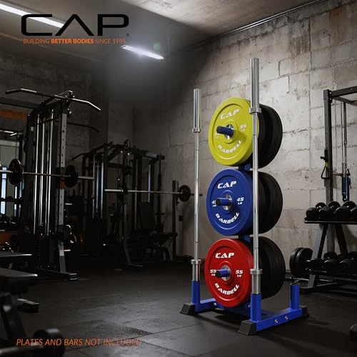 CAP Olympic Bumper Plate Tree Rack with 4 Barbell Holders - Heavy-Duty Steel Black 6-Post