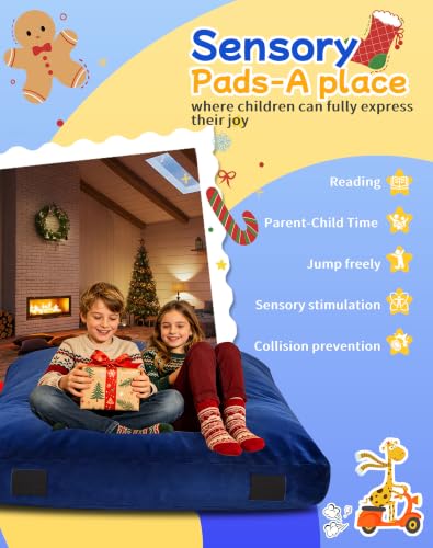 Kids Sensory Crash Pads 3x3 ft Blue - Safe Cushioning for Play & Therapy