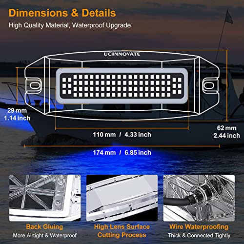 Marine LED Boat Light 6.9” 84LED Waterproof Transom Light - Blue, 2 Pack