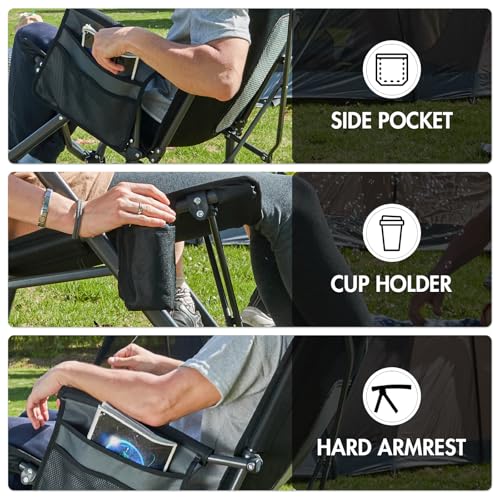 Portal Oversized Folding Rocking Camping Chair 400 lbs Mesh Back Grey/Black