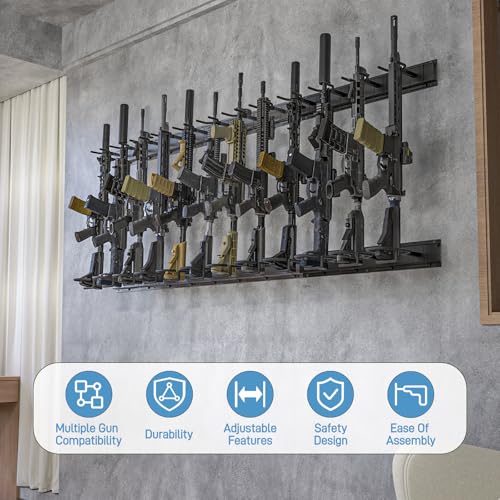 Upbci Gun Rack Wall Mount - Adjustable Aluminum 12-Slot Black Variation