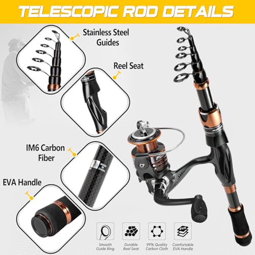 2-Pack Telescopic Fishing Rod and Reel Combo Set with Carry Case - 12 +1 Bearings