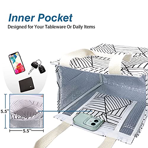 Insulated Lunch Bag for Men & Women - White Rhombus with Hook & Loop Closure, 9L