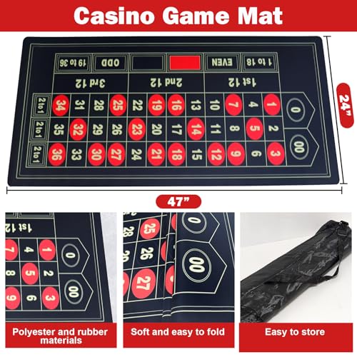 16-Inch Roulette Wheel Set with Felt Casino Mat & Poker Chips for Adults