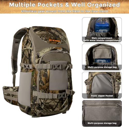 Saddle Hunting Backpack with Rifle & Bow Holder, Camouflage Tree Stand Pack