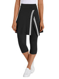 Fisoew Women's Tennis Golf Skirt with Capris Leggings Pockets Wrap Contrast Colors Gym Athletic Skorts Black