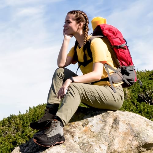Women's Waterproof Hiking Boots - Light Grey & Pink, Outdoor Trekking Shoes
