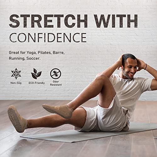 Non Slip Yoga Socks with Grips 3 Pairs Large-X-Large Unisex - Black, Coffee, Green