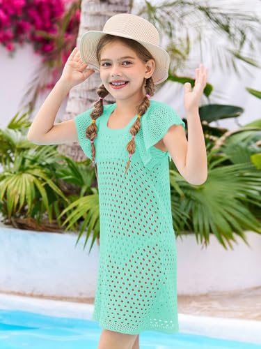 Girls Crochet Swim Cover Up Kids Summer Beach Dress Mint 9-10 Years