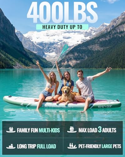 ATPROSS 10'6''x33'' Inflatable Stand Up Paddle Board with Kayak Seat - Extra Wide, Anti-Slip EVA Deck, 400lbs Capacity, Green