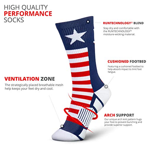 Hockey Socks - Cushioned Mid-Calf Crew - USA Red White Blue, Small - Sports Gear