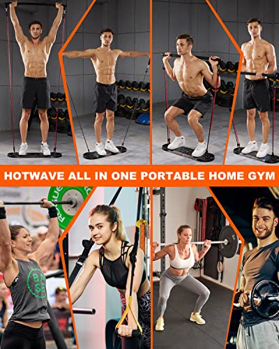 HOTWAVE 20-in-1 Portable Foldable Push Up Board Kit with 8 Resistance Bands, Black