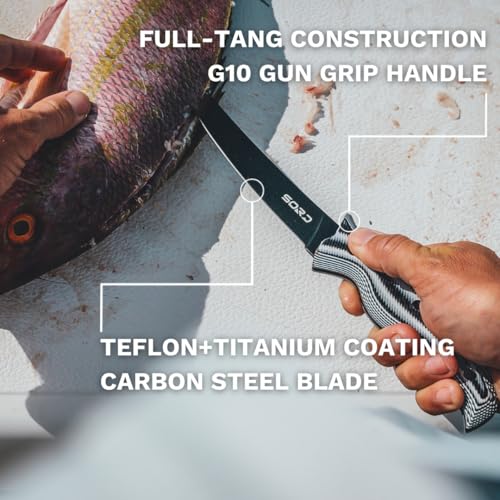 7 Inch Medium Flex Fillet Knife - Razor Sharp Carbon Steel Blade, Non-Slip Handle, Includes Kydex Sheath