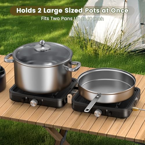 2-Burner Portable Camping Stove with Foldable Griddle & Carrying Bag