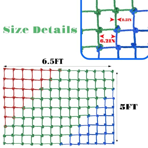 Kids Outdoor Climbing Net 5x6.5FT Heavy Duty Rope Ladder for Playground & Treehouse