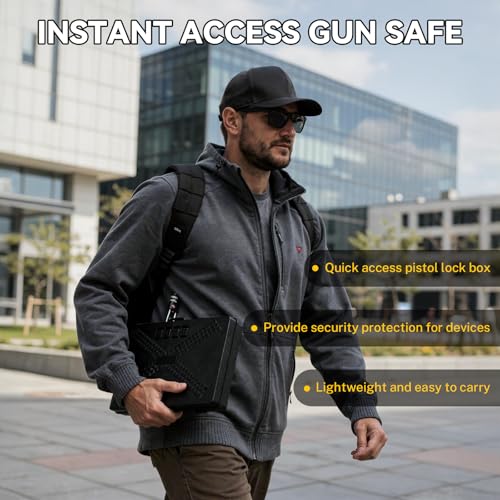 Black Mechanical Gun Safe with TSA Padlock for Handgun, Compact Nightstand & Travel Security