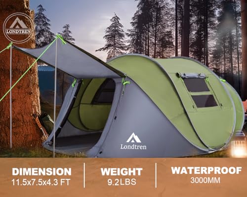 4 Person Waterproof Pop Up Tent - Green, 110x78x51 Inches | Easy Instant Setup for Camping & Hiking