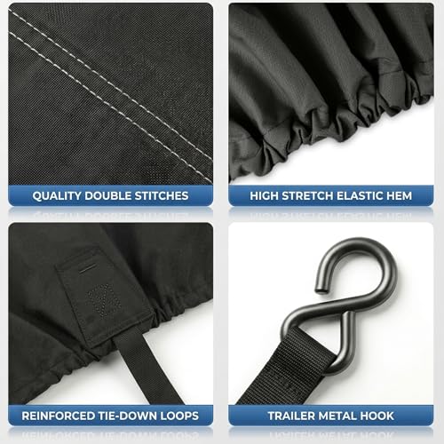 1200D Waterproof Boat Cover 16-18.5 ft with Metal Buckles - Pure Black