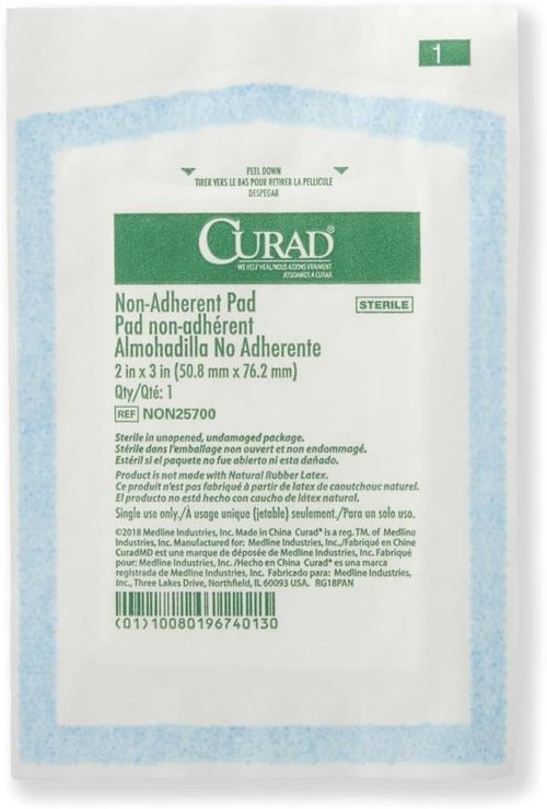 Curad Sterile Nonadherent Pads - Soft, Absorbent Cotton/Polyester | 2" x 3", 100 Count