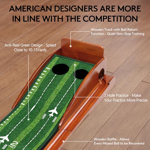 Kalramay Indoor Golf Putting Green Mat - Brown & Green, Automatic Ball Return, Real Green Speed, Easy Assembly, Perfect for Office & Home Practice