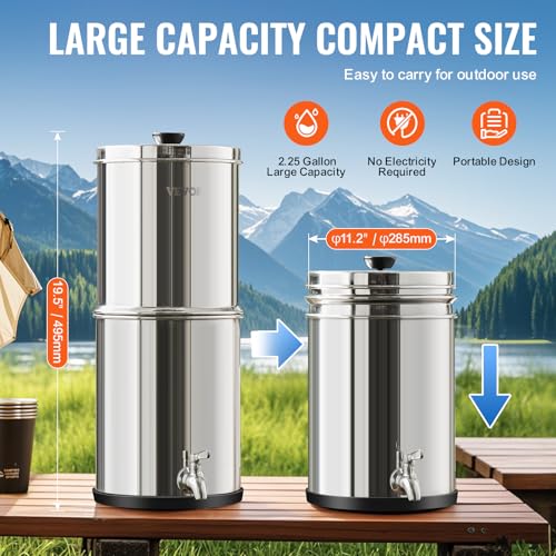 VEVOR 2.25G Stainless Steel Gravity Water Filter System Non-Visible Water Level