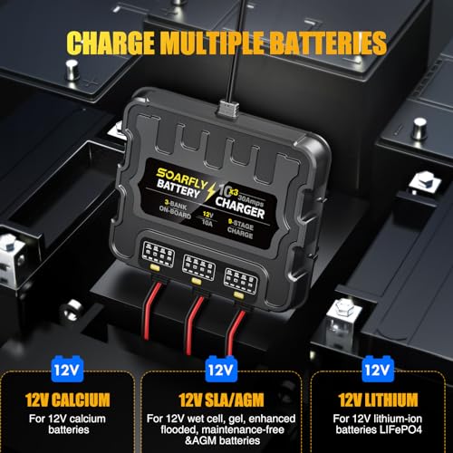 SOARFLY 3 Bank Marine Battery Charger 12V 30A Waterproof Smart Maintainer
