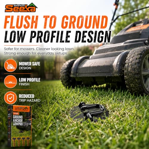 Heavy Duty Ground Anchors Low Profile 4 Pack - Screw-In Tent and Swing Set Stakes