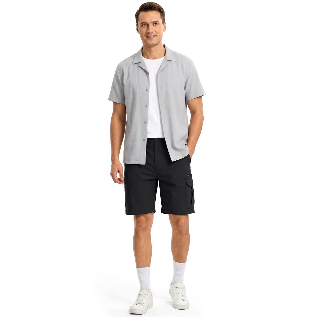 Jessie Kidden Mens Outdoor Casual Expandable Waist Lightweight Water Resistant Quick Dry Fishing Hiking Shorts #6222-Black,40