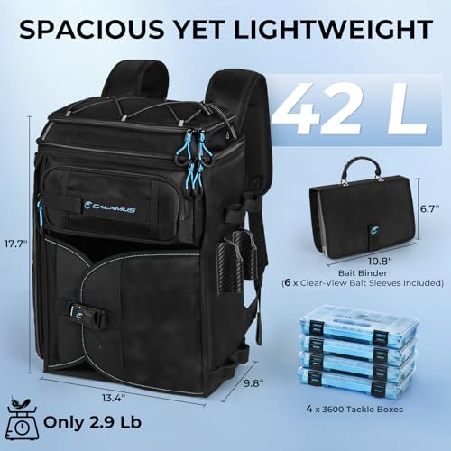 Calamus GearMaster Fishing Backpack with Bait Binder - Pro Black, 4 Tackle Boxes