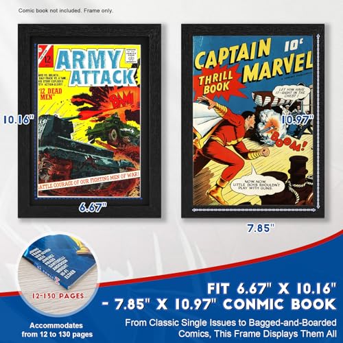 Comic Book Frame 1 Pack - Premium Wooden Display Case for 6.67"x10.16" Comics - Wall Mount or Tabletop