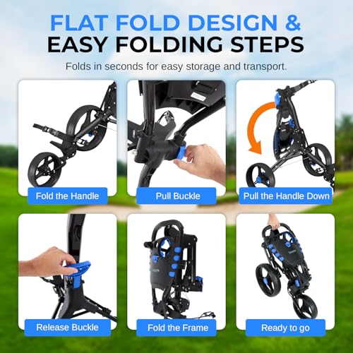 Foldable 3-Wheel Golf Push Cart with Adjustable Handle and Brake