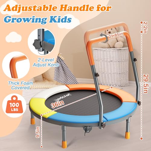 JOY SPOT! 36-Inch Foldable Toddler Trampoline with Adjustable Handle - Classic Edition