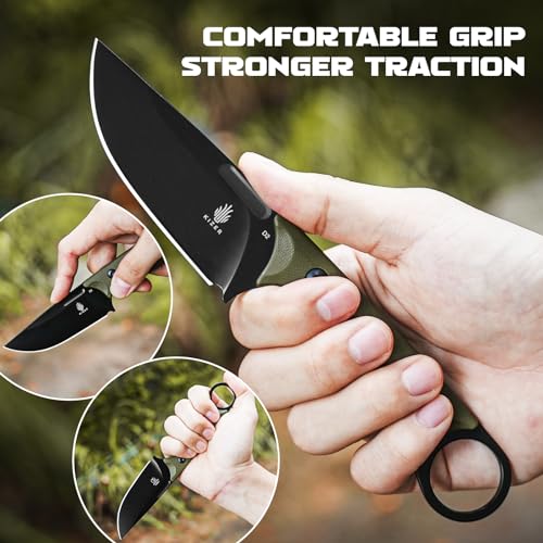 Fixed Blade Hunting Knife with G10 Handle - Green, 3.36" D2 Steel