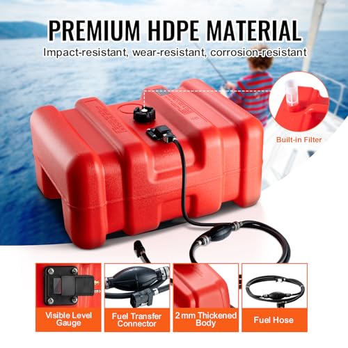 55L Marine Fuel Tank with 9.8 ft Hose, Visible Gauge, Leak-Proof, High-Density Polyethylene
