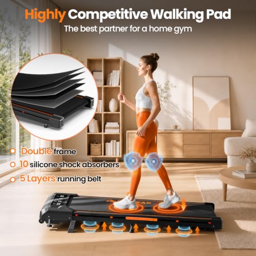 Walking Pad Treadmill for Home with 6.2 MPH Speed & 10% Incline - Black-Orange