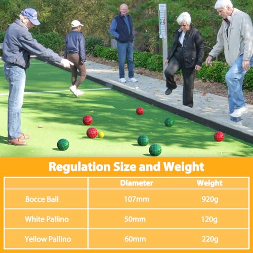 JOLORLY Professional 107mm Bocce Ball Set - Regulation Size & Weight for Tournaments, Red & Green, 8 Balls + Accessories