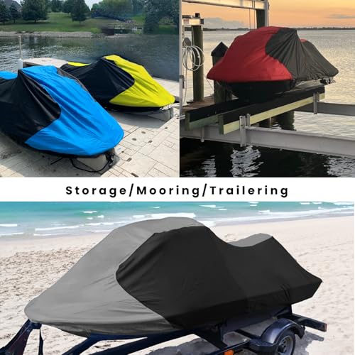 JETPRO Waterproof Gray/Black Jet Ski Cover Fits 126-135 Inches 3 Seater Heavy Duty