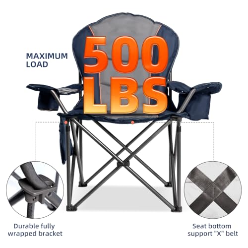 Heavy Duty Camping Chair with Side Table & Cooler Bag - Blue & Gray, 1 Pack