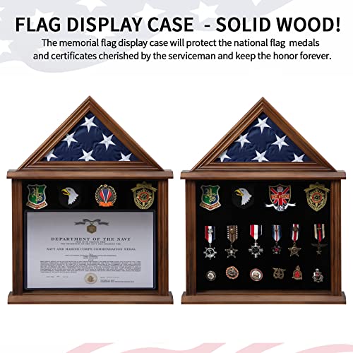 Small Walnut Military Flag Shadow Box 3x5 with Felt Lining & Certificates