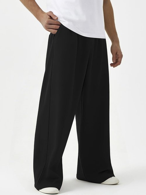 ATOFY Men's Baggy Sweatpants Wide Leg Elastic Waist Athletic Joggers Loose Lounge Pants with Pockets Black