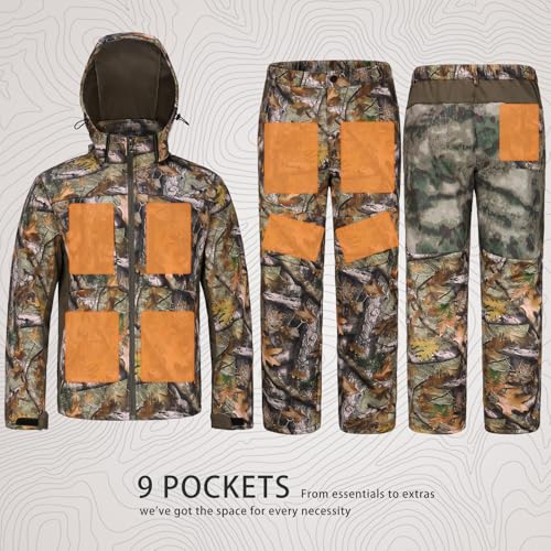 Water-Resistant Silent Hunting Jacket & Pants Set - Large Tree Camo
