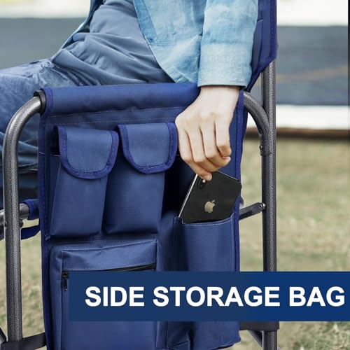 Yestomo Heavy Duty Director's Chair with Side Table & Pockets - Dark Blue/Grey
