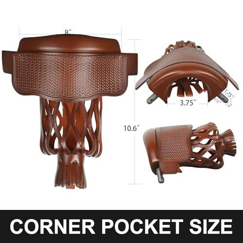Brown 6-Piece PU Leather Billiard Pockets Set with Basketweave Pattern