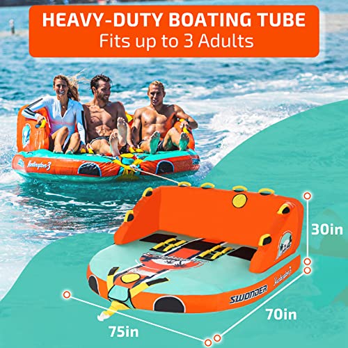 3 Person Towable Water Tube for Boating - Heavy-Duty Inflatable with Dual Tow Points